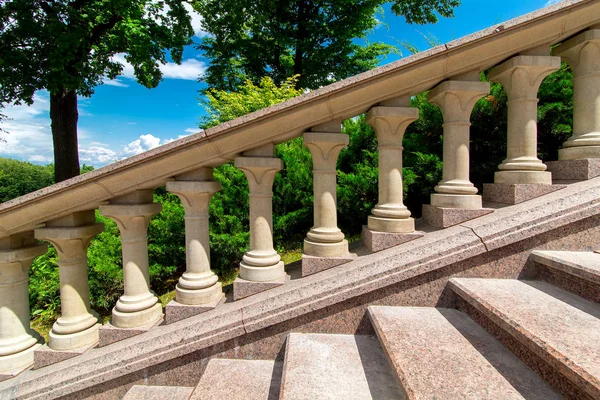Stone Railing Balustrades Marble Staircase Garden Green Plants Sunny Day — Stock Photo, Image