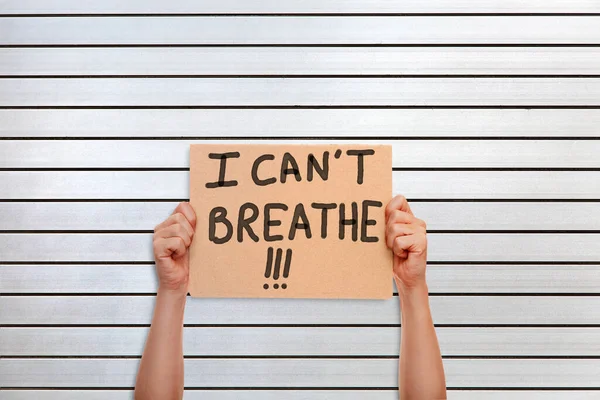 Karton Tiltakozás Poszter Fogd Meg Kezét Üzenetet Nem Tudok Lélegezni — Stock Fotó