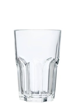 Kaburgalı kenarlı büyük cam bardak, beyaz arka plan görünümünde izole edilmiş şeffaf boş bardak maketleri..