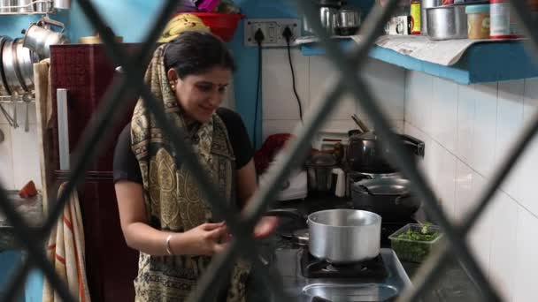 Lagere Middenklasse Vrouw Koken Voor Haar Familie Keuken — Stockvideo