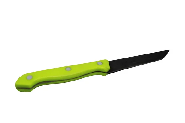 Beyaz arka planda yeşil saplı bıçak