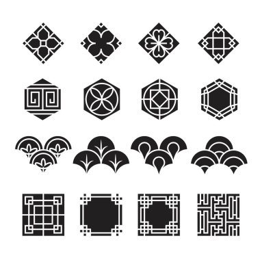 Asya süsleme simgesi, Kore, Çin, Japon vektör set