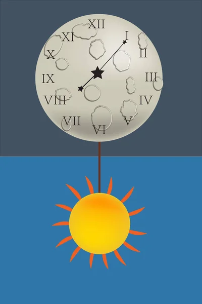 Reloj Péndulo Luna Sol Noche Día — Vector de stock