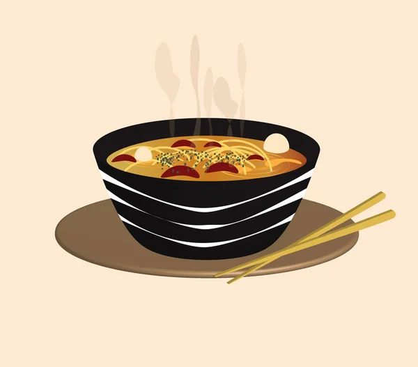 Plato Asiático Típico Sopa Ramen Fideos — Archivo Imágenes Vectoriales