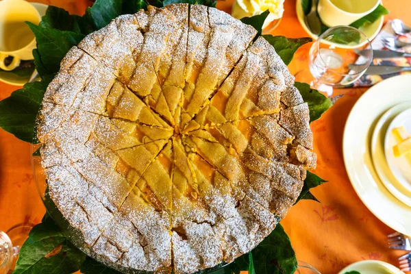 Şükran Günü Pumpkin Pie Kafes Ile Desen Yukarıdan Sonbahar Tablo — Stok fotoğraf