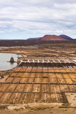 La Hoya, İspanya 15 Aralık 2017: Janubio tuz madenleri üzerinde 15 Aralık 2017, yakın köy La Hoya, Las Palmas Lanzarote, İspanya.