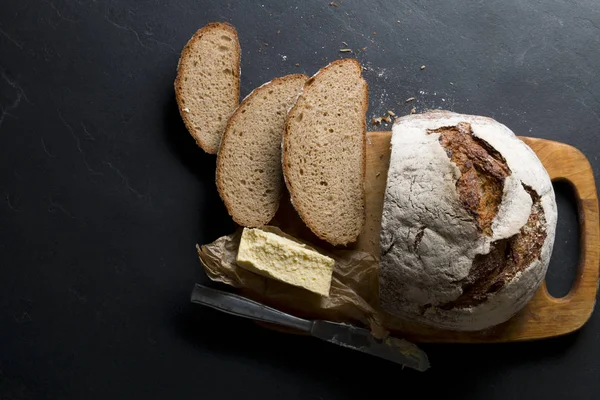 Delicious Home Made Bread Black Background — Stock Photo, Image