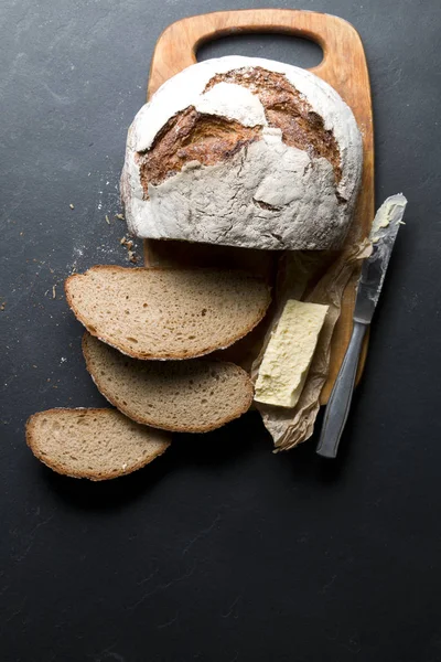 Delicious Home Made Bread Black Background — Stock Photo, Image