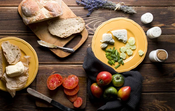 Breakfast Dark Wood — Stock Photo, Image