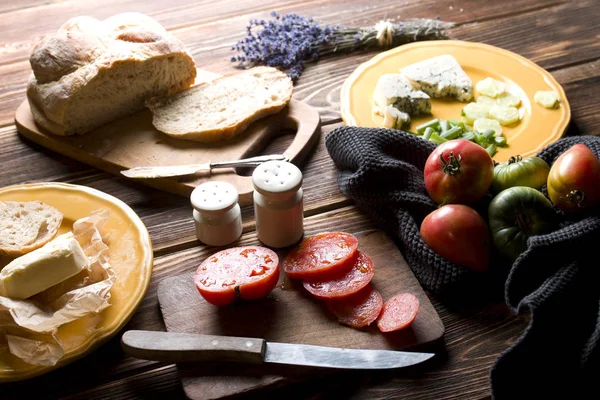 Breakfast Dark Wood — Stock Photo, Image