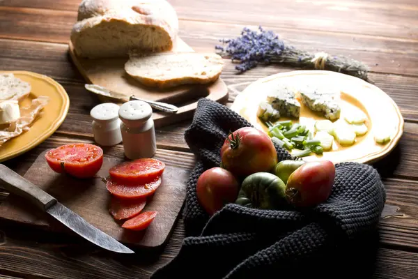 Breakfast Dark Wood — Stock Photo, Image