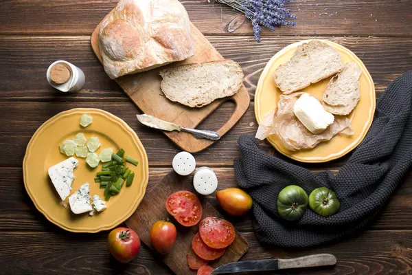 Breakfast Dark Wood — Stock Photo, Image