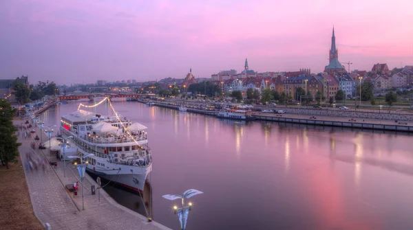 Панорама Міста Сутінках Щецин Польща — стокове фото