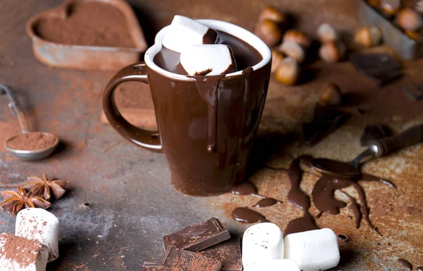 Delicioso Chocolate Caliente Casero Con Malvaviscos —  Fotos de Stock