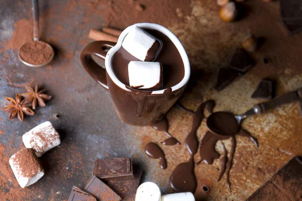 Delicioso Chocolate Caliente Casero Con Malvaviscos —  Fotos de Stock