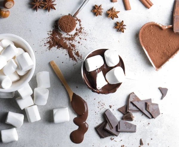 Delicioso Chocolate Caliente Casero Con Malvaviscos —  Fotos de Stock