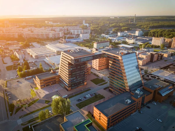 Vista Aérea Parque Acadêmico Technopark Novosibirsk Academic Township Grande Edifício — Fotografia de Stock