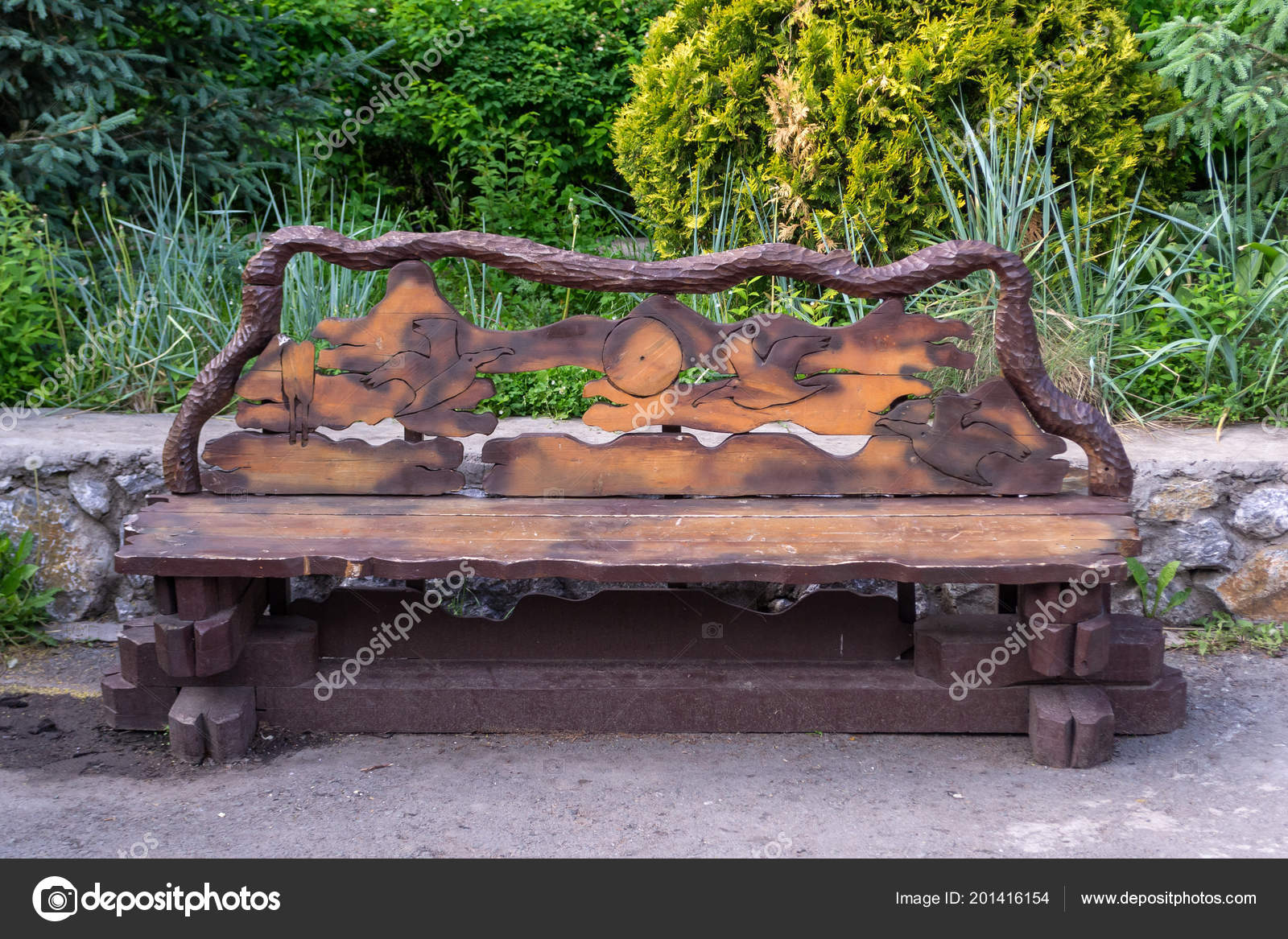 Wooden Bench Made Hand Made Lumber Boards Painted Brown Paint