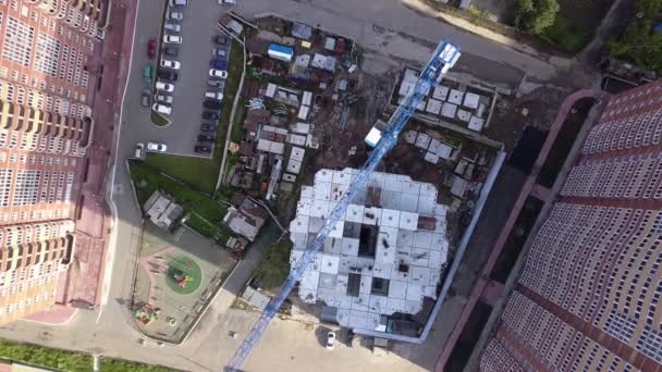 Rotación Video Fotografía Aérea Sobre Rascacielos Panel Solo Acceso Construcción — Vídeos de Stock