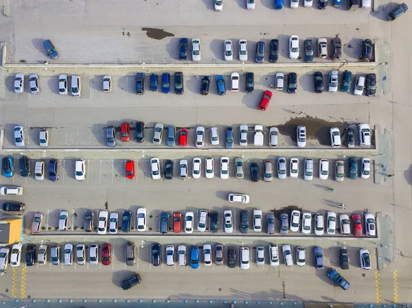 Aerial View Large Number Cars Different Brands Colors Standing Parking — Stock Photo, Image