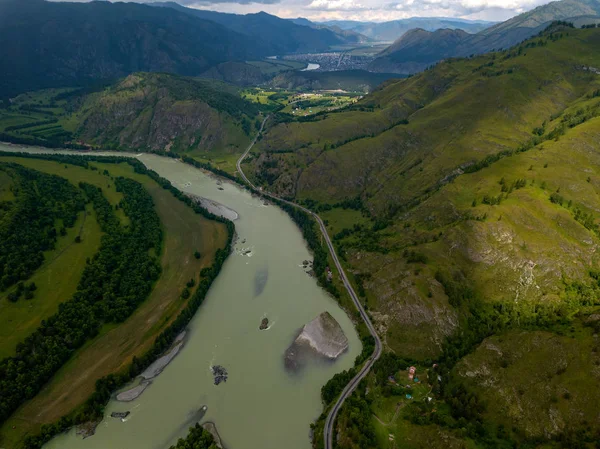 Vista Aérea Naturaleza Las Montañas Altai Durante Una Tormenta Que — Foto de Stock