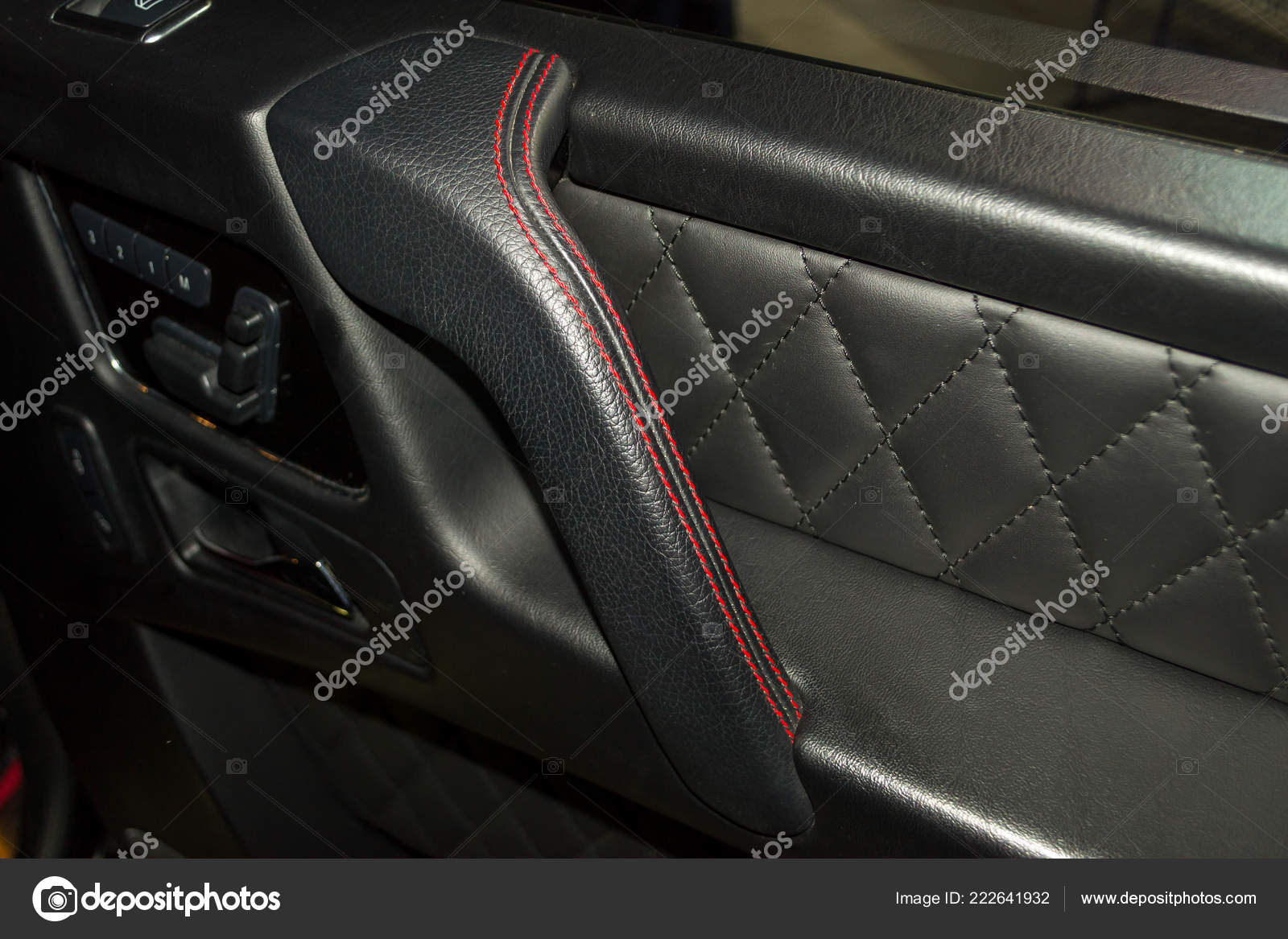 View Part Interior Car Door Leather Black Color Stitched