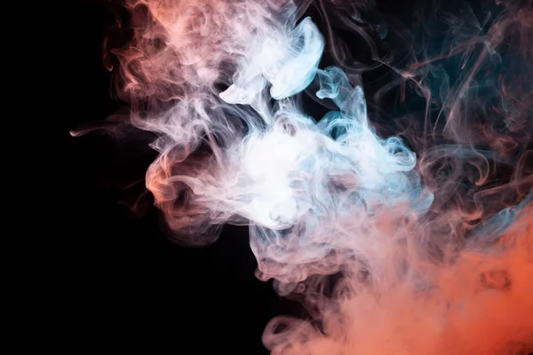 Achtergrond Van Blauwe Witte Roze Golvende Rook Een Zwart Geïsoleerd — Stockfoto