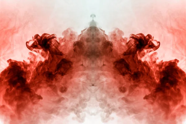 抽象的烟的抽象样式背光粉红色和红色在一个神秘的鸟或在白色被隔绝的背景的幽灵头的形状 灵魂与思想的内在状态 — 图库照片
