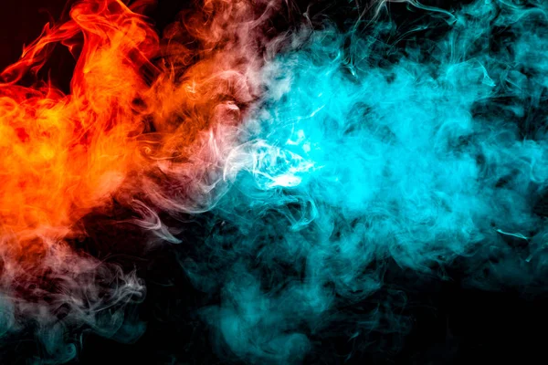 Translucent Thick Smoke Illuminated Light Dark Background Divided Two Colors — Stock Photo, Image