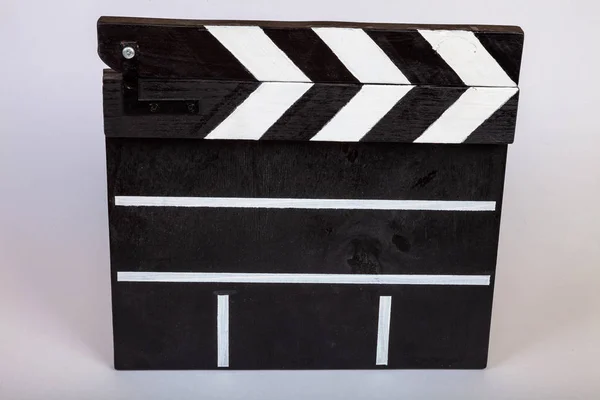 Clapper Indicating Beginning Film Video Clip Made Wood Painted Black — Stock Photo, Image