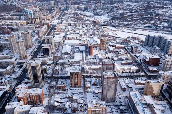 Winter Landscape Aerial View City Novosibirsk Streets Road Tall Buildings — Stock Photo, Image