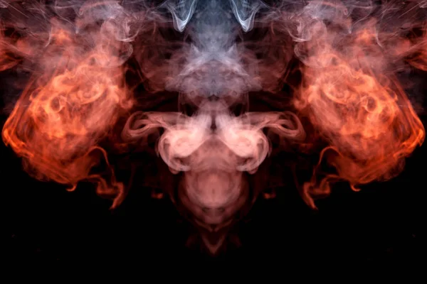 Hlavy Duchů Černém Pozadí Kouře Vzor Oranžové Vape Odpařovat Jako — Stock fotografie