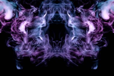 Bir model şeklinde arka plan mavi renkli ve mistik bir hayalet ya da bir siyah korkunç bir tür hayvan için benzer bir delik şeklinde pembe duman yere izole