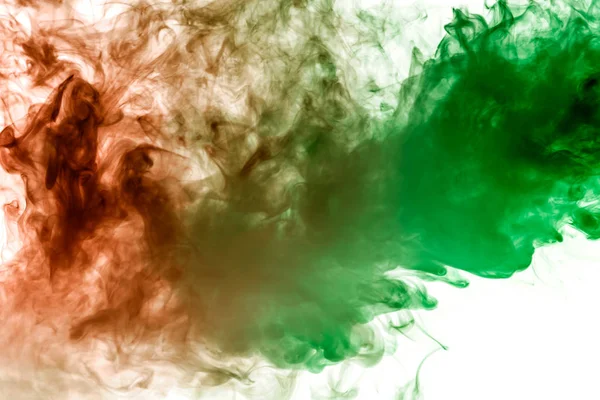 Többszínű Vastag Füst Megvilágított Színes Zöld Piros Fény Ellen Egy — Stock Fotó