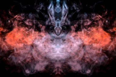 Bir hayalet bir portakal renkli vape bir alev gibi buharlaştırıyor duman bir model siyah bir arka plan üzerinde Başkanı.