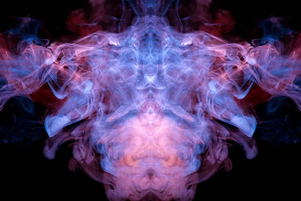 紫色のマルチカラーのパターンと青のゴーストの頭や黒分離バック グラウンドで奇妙な生き物の形で神秘的な形状の煙 波と蒸気ので抽象的なパターン — ストック写真