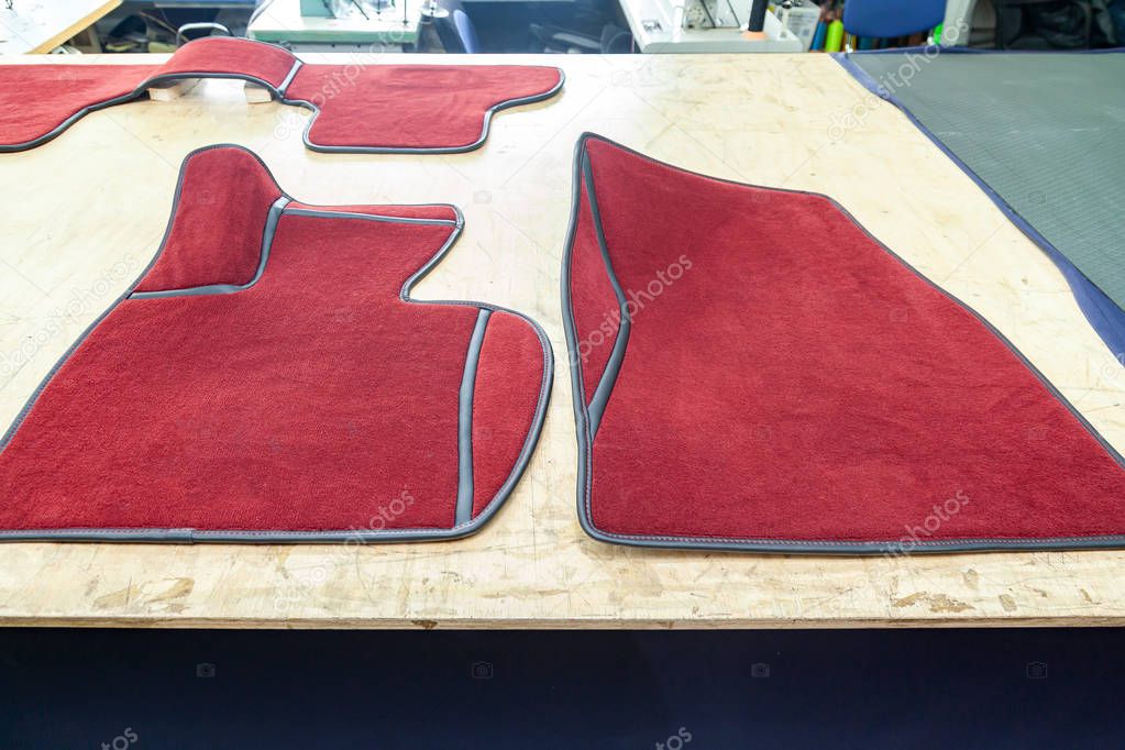 Car 3D handmade floor mats of red color from wool for front and 