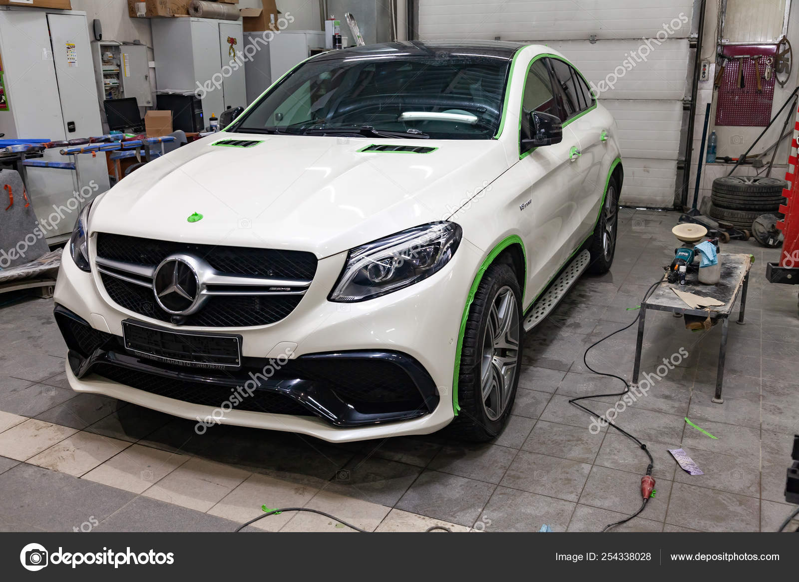 Front View Of Luxury Very Expensive New White Mercedes Benz