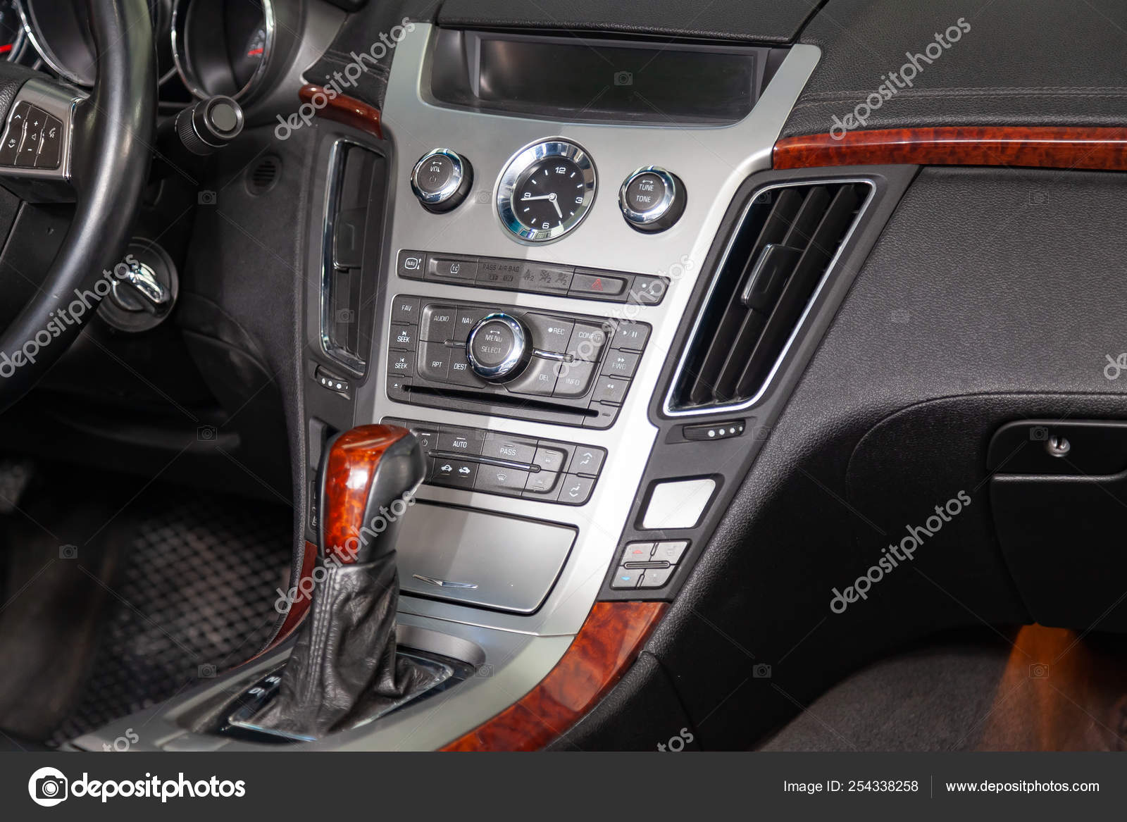 View To The Interior Of Cadillac Cts With Dashboard Clock