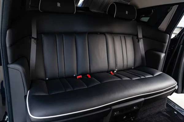 Interior view of new a very expensive car, a long black limousi — Stock Photo, Image