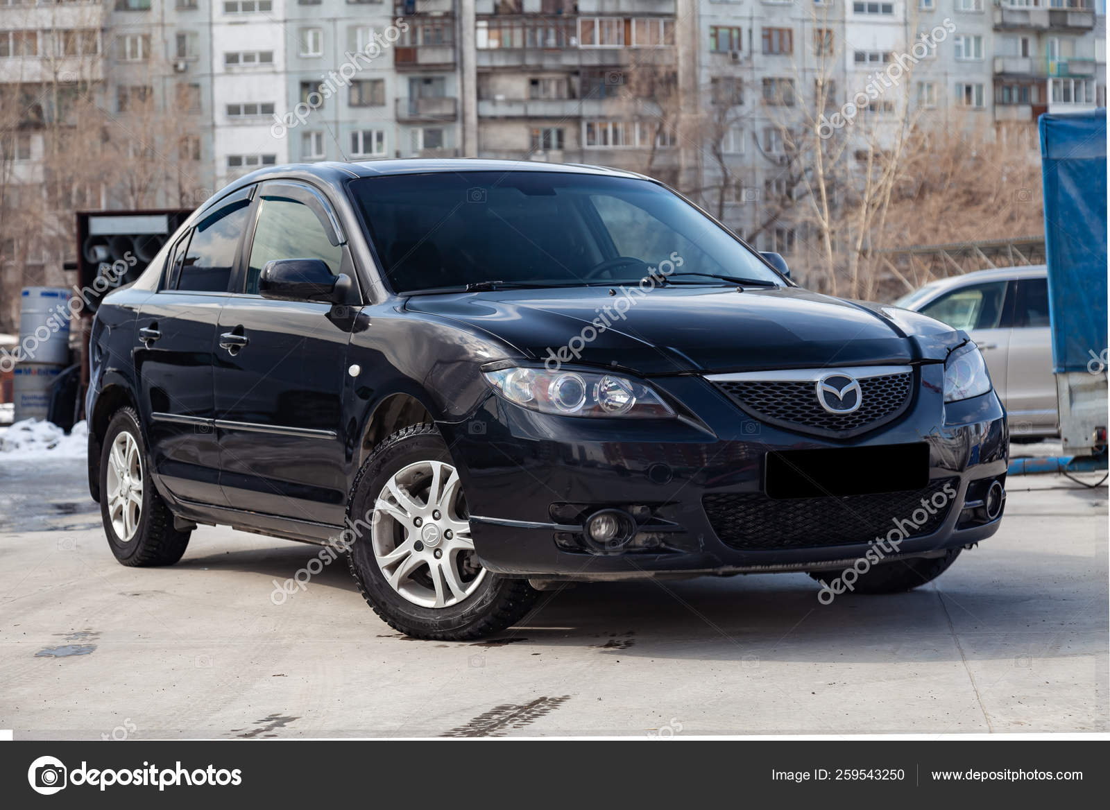 Black Mazda 3 2008 Year Front View With Dark Gray Interior