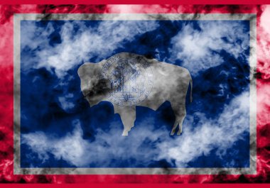 ABD eyaleti Wyoming 'in Ulusal bayrağı gri bir smok karşı