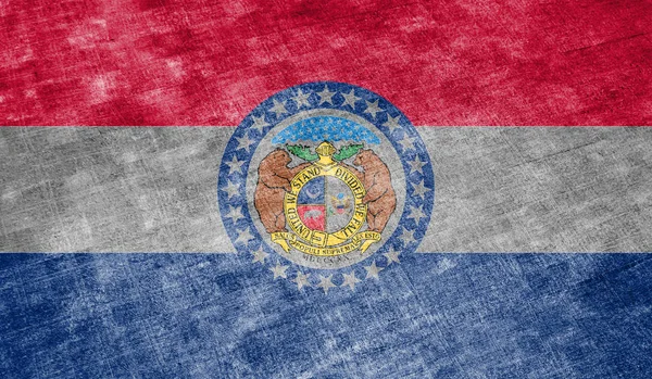The national flag of the US state Missouri in against a gray tex — Stock Photo, Image