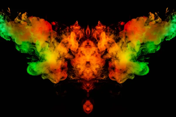 Smoke of different green, yellow, orange and red colors in the f — Stock Photo, Image