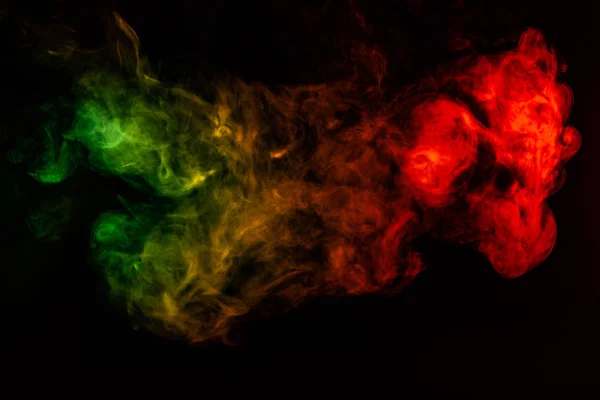 Beautiful horizontal column of smoke in the neon bright light of