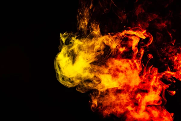 Beautiful horizontal column of smoke in the neon bright light of — Stock Photo, Image