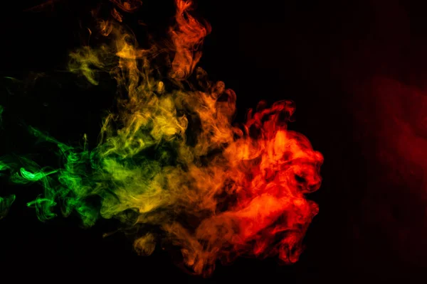 Beautiful horizontal column of smoke in the neon bright light of