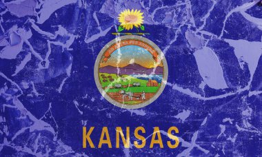 ABD eyaleti Kansas'ın ulusal bayrağı gri duvara karşı 