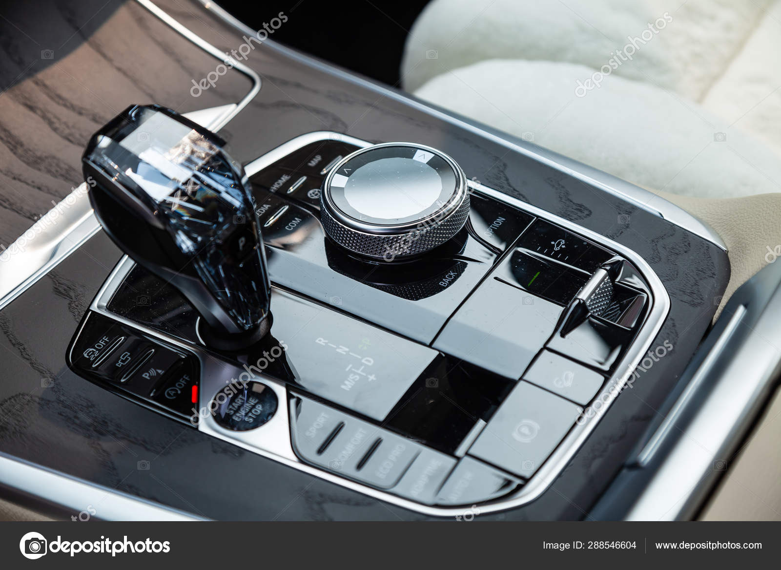 View To The White And Brown Interior Of Modern Car With