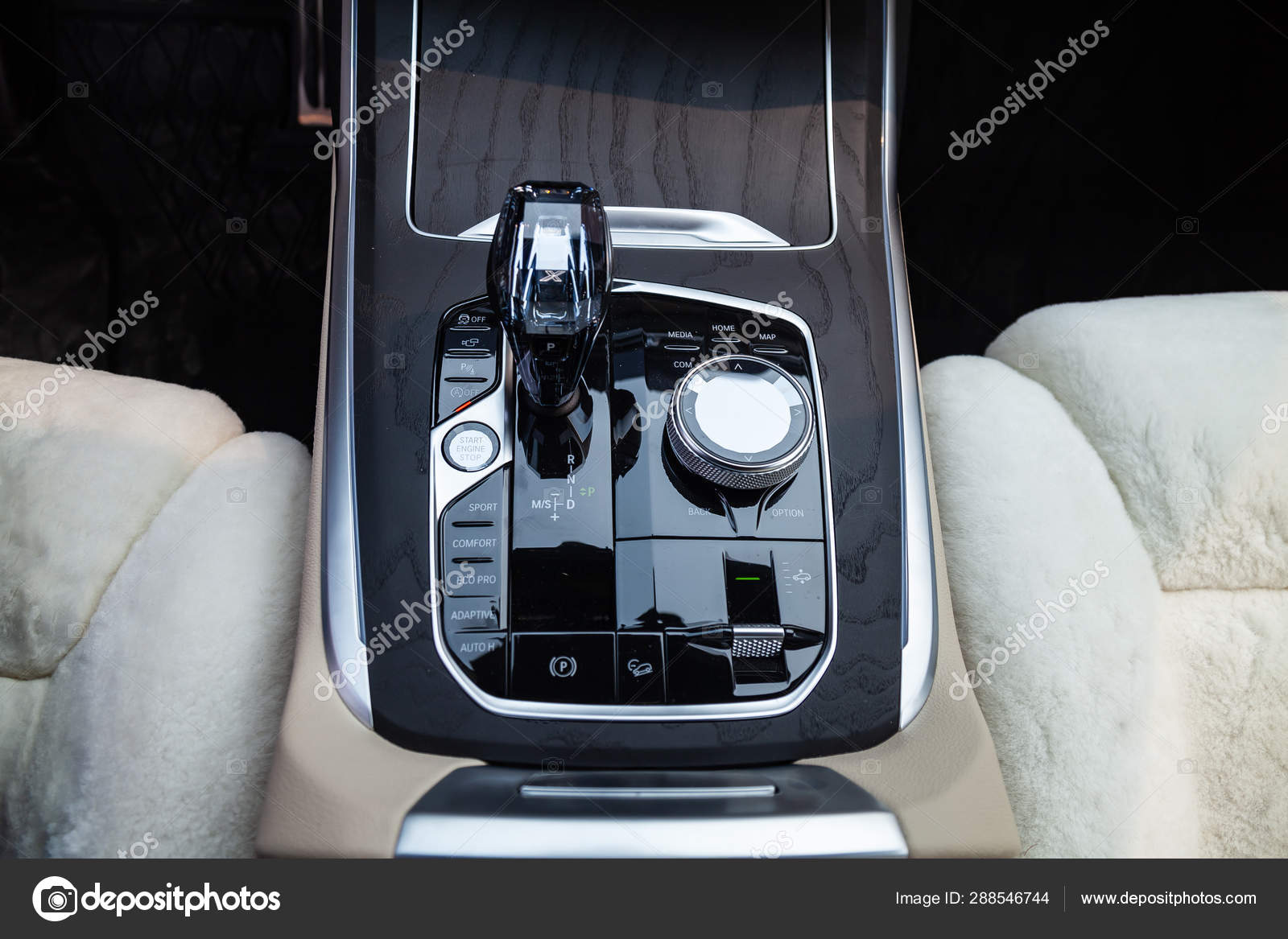 View To The White And Brown Interior Of Modern Car With